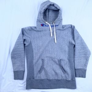 Champion Gray Sweatshirt with Classic Hood and Ribbed Cuffs